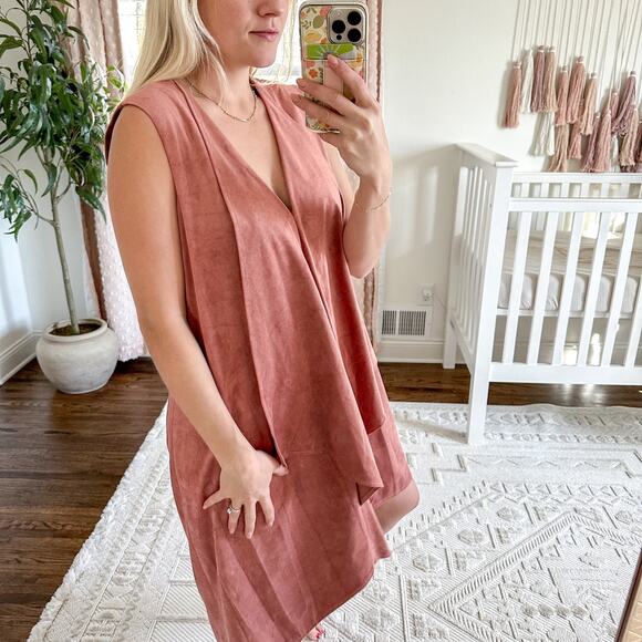 NWT BCBGMaxAzria Trar Suede Asymmetrical Dress in Rose Dawn - Picture 3 of 10